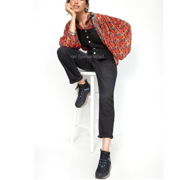 Anthro Black Distressed Denim Overalls - Picture 2 of 14